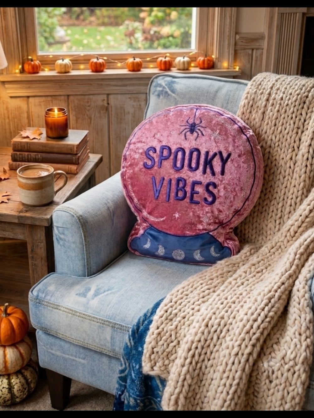 Spooky Vibes Round Decorative Pillow - Pink